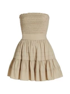 Ramy Brook Oliver Stretch-Poplin Smocked Minidress