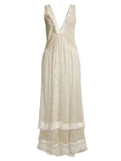 Ramy Brook Jess V-Neck Crochet Embellished Maxi Dress