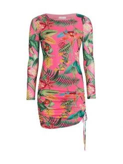 Ramy Brook Xavier Palm Printed Ruched Minidress