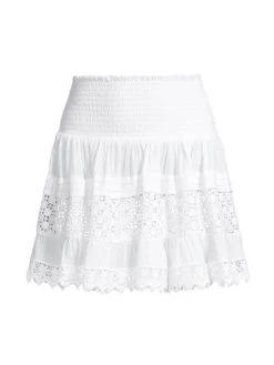 Ramy Brook Maxine Smocked Embroidered Mini Skirt