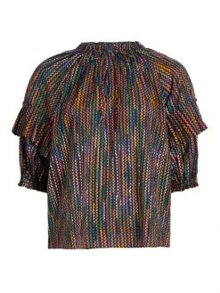 Ramy Brook Eugenia Printed Flutter-Sleeve Top