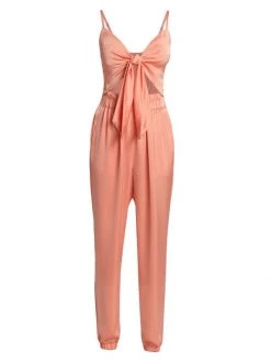 Ramy Brook Brit Satin Tie-Front Cut-Out Jumpsuit