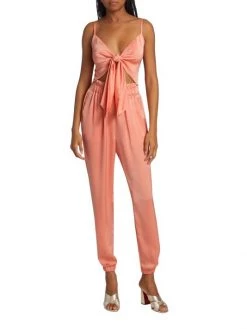 Ramy Brook Brit Satin Tie-Front Cut-Out Jumpsuit -Hot Sale Ramy Brook Store unnamed file 376