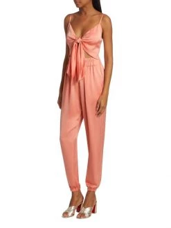 Ramy Brook Brit Satin Tie-Front Cut-Out Jumpsuit -Hot Sale Ramy Brook Store unnamed file 377