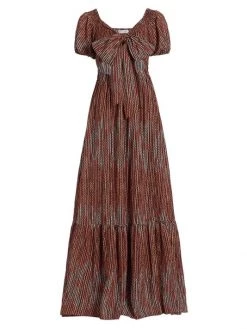 Ramy Brook Megan Striped Puff-Sleeve Maxi Dress