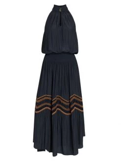 Ramy Brook Alexis Embroidered Smocked Midi-Dress