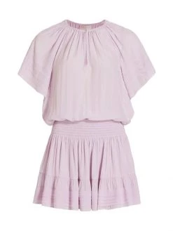 Ramy Brook Jane Short-Sleeve Smocked Minidress