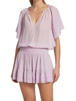 Ramy Brook Jane Short-Sleeve Smocked Minidress -Hot Sale Ramy Brook Store unnamed file 622