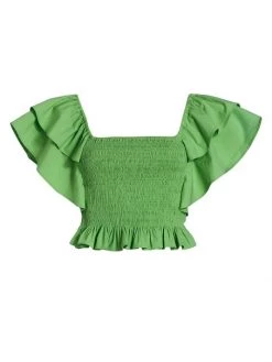 Ramy Brook Yolanda Ruffle Smocked Crop Top