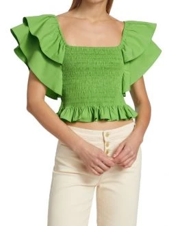 Ramy Brook Yolanda Ruffle Smocked Crop Top 11 Ramy Brook Yolanda Ruffle Smocked Crop Top -Hot Sale Ramy Brook Store unnamed file 718