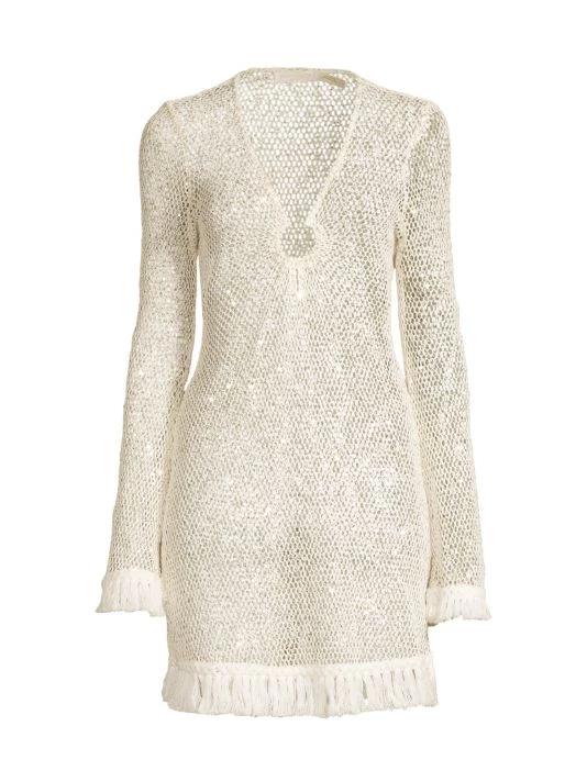 Ramy Brook Cassie Crochet Embellished Fringe-Trim Minidress 3 Ramy Brook Cassie Crochet Embellished Fringe-Trim Minidress