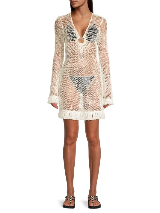 Ramy Brook Cassie Crochet Embellished Fringe-Trim Minidress 4 Ramy Brook Cassie Crochet Embellished Fringe-Trim Minidress - Image 2